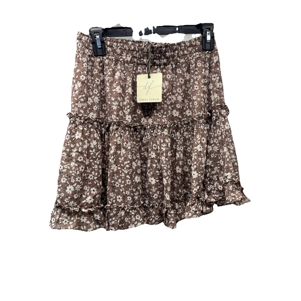 Dress Forum Women's Brown Floral Lined Small Mini Dress Skirt
